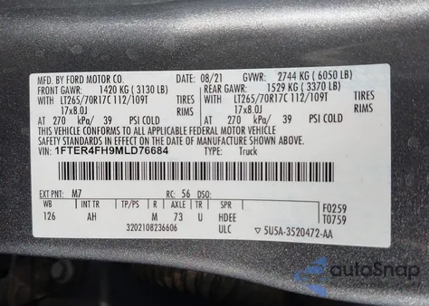 2021 Ford Ranger Xlt из США, поврежденный, VIN 1FTER4FH9MLD76684